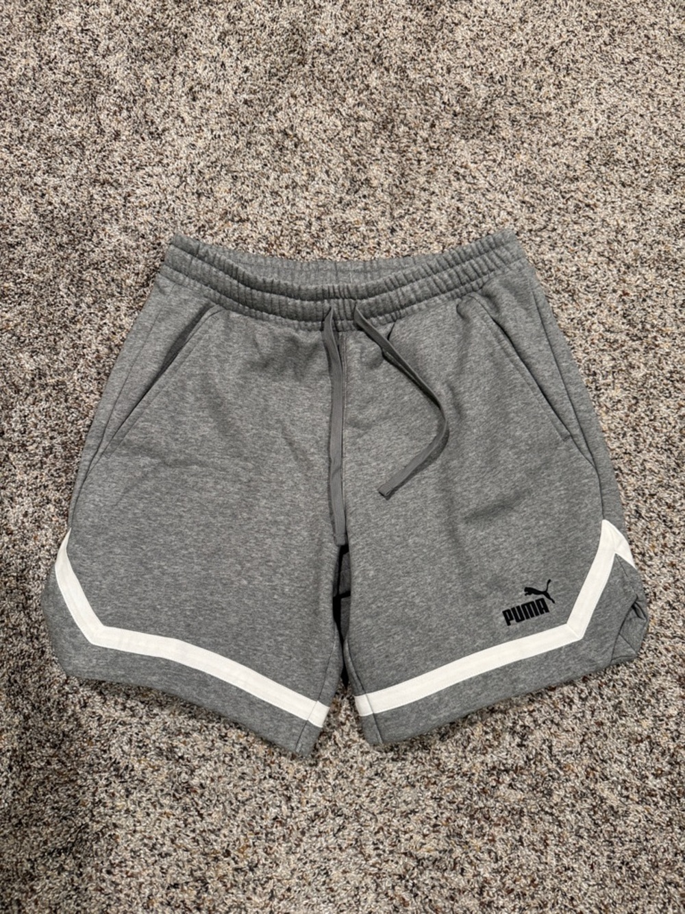 Puma Gray Athletic Men's Drawstring Shorts with White Trim - NWOT